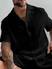 Men's Casual Vacation Summer Outings And Daily Use, Featuring A Classic Solid Color Loose-Fitting Short-Sleeve Shirt With A Button-UP Closure, Ideal For A Hawaiian Beach Getaway, Music Festivals, And Everyday