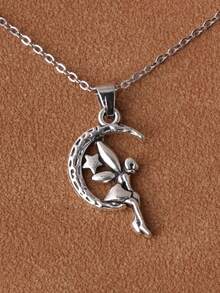 1 pieza Collar con colgante de ángel de color plateado para niñas - Plata antigua - Ver 2