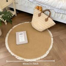 Tappeto rotondo in fibra naturale Xemussa con dettagli a nappine - perfetto per il soggiorno, la camera da letto e l'area studio, 80cm/45cm/40cm