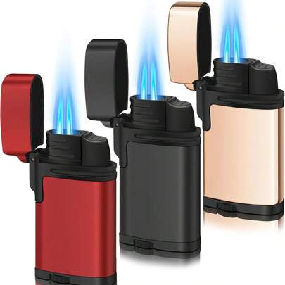 3 Pieces Jet Flame Torch Lighter, Windproof Dual Jet Flames, Butane Gas Refillable, Mini Pocket Gas Lighters For Candle, Stove, Birthday Gift For Men & Women (Shipped Without Gas Butane)