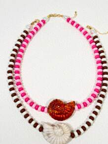 1pc/2pcs Beach Ocean Element Shell Bead Necklace, Resin Material, Women Summer Beach Party Accessory