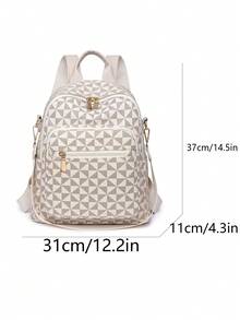 时尚女士双肩包设计，菱形绗缝大容量双肩包，休闲单肩包，通勤包，学生背包，妈妈包 - 白色 - 查看 6