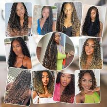 8-30 英寸女神盒状辫子钩针编织假发合成编织接发卷发末端波西米亚渐变色辫子发饰美发博览城，1B - 黑色 - 查看 7