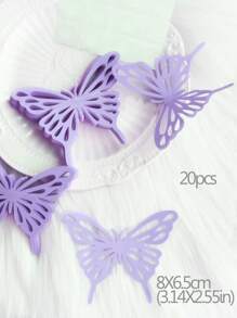 20 pièces Papillons violets découpés au laser creux, décoration murale de fête de mariage, fleurs décoratives, autocollantes