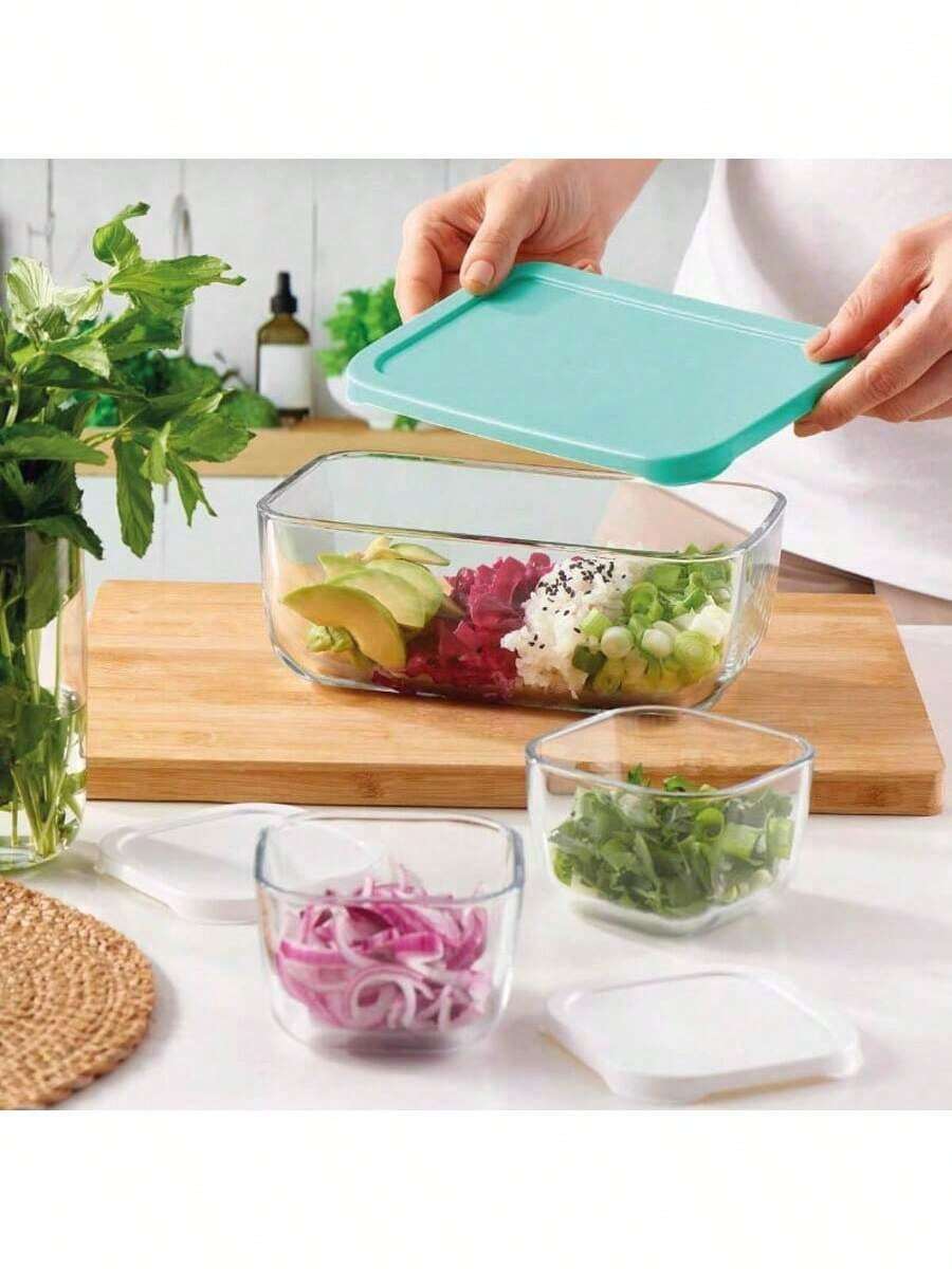 BLOOM STORE-Set de 3 Recipientes y 5 Recipientes de Vidrio con Tapa. Herméticos y Resistentes para Alimentos | Apto para Frigorífico, Microondas y Cocina | Ideal para Conservación y Almacenaje - SET 5 FIAMBRERAS - Ver 1