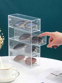 1 件亚克力多层抽屉整理盒，办公桌眼镜太阳镜抽屉隔板，带透明防尘盖，化妆品，口红，太阳镜收纳架，透明 4 隔间抽屉，咖啡胶囊，茶包，太阳镜收纳盒，送给女朋友、母亲、大学生、万圣节、新年的礼物 - 彩色 - 查看 2