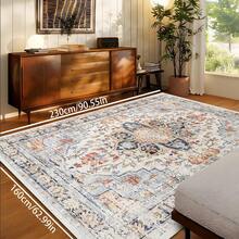 1pc Premium Vintage Bohemian Style Area Rug, 800g Fine Wool + TPR Washable Bottom, Retro Floral Striped Pattern, Soft Plush Rectangular Carpet, Suitable For Outdoor, Entrance, Living Room, Bedroom, Laundry Room, Bathroom, Game Room, All Season, Large Size Home Decor - Multicolor - View 8