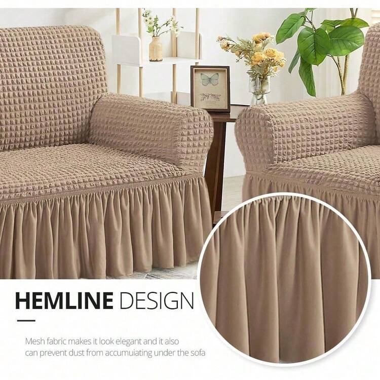 Armchair Slipcover Burgundy Armchair Covers Easy Fitted Sofa Couch Cover Universal High Stretchable Durable Furniture Protector With Skirt Country Style (1 Seater Wine Red) - 卡其色 - 查看 4