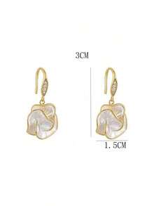 1 对不对称小众山茶花耳环，时尚法式花卉耳环，适合女士 - 白色 - 查看 5