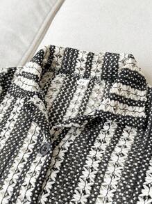 3pcs Set Boys Vertically Striped Knit Jacquard Hollow Shirt Outfit, Summer - Includes Button-Front Shirt, Sleeveless Vest, And Elastic Waist Pants With Pockets, Suitable For Vacation, Casual, And Daily Wear For 2-7 Years Old