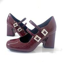 Schuhe mit französischem Blockabsatz und quadratischer Spitze - Bordeaux - Übersicht 1