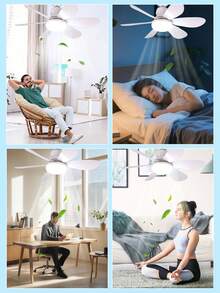 Ventilador de techo con luz y control remoto, Ventilador de techo LED regulable de 60 W con enchufe E27, Ventilador de techo para dormitorio, sala de estar, 6 aspas, 3 velocidades, temporizador - Blanco - Ver 10