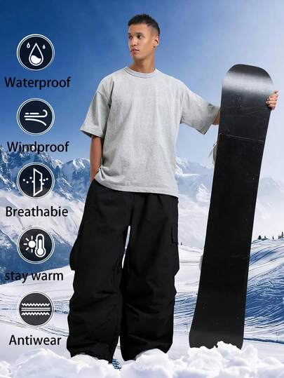 1pc Unisex Loose Outdoor Hiking Skiing Harem Pants, Loose Sports Work Pants, Suitable For Men And Women Outdoor Activities, Machine Washable, Winter Skiing Pants, Skiing Gear, Warm Clothing, Sports Style Pants, Reinforced Structure, Functional Skiing Pants, Durable Snow Gear, Men's Winter Clothing