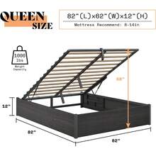 Full / Queen / King Size Lift Up Storage Bed Frame With Hydraulic Gas Lift - Dark Oak Wood Platform, Large Underbed Storage - 深色橡木 - 查看 3