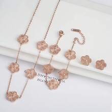 Conjunto de joyería para mujer, collar de flores de cinco hojas chapado en oro de 18k, pendientes, pulsera, joyería de fiesta, uso diario, trébol, 3 uds. - Conjunto de joyas 22 - Ver 14