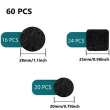 Self-Adhesive Felt Pads – Pack Of 60 Felt Pads For Chairs – Furniture Pads Felt Self-Adhesive Black 3 Mm Thick