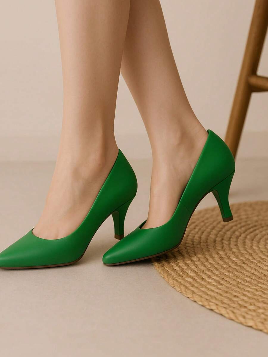 Women's Shoes Pumps Low Thin Heel Mozione Casual Soft - màu xanh lá - Xem 1