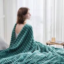 Super Soft King Blanket Pink Premium Silky Flannel Fleece 3D Ribbed Jacquard Lightweight Bed Blanket All Season Use (Pink Ribbed, King(90"X110")) - 淺青色羅紋 - 查看 7
