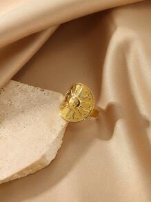 Waterproof Ring For Women Gold Color Stainless Steel Opening Rings Geometric Shell Flower Cute Ring Jewelry Daily Dainty Gift