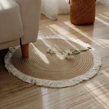 Tappeto rotondo in fibra naturale Xemussa con dettagli a nappine - perfetto per il soggiorno, la camera da letto e l'area studio, 80cm/45cm/40cm