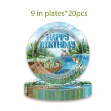 80 Stücke/Set Cartoon Angeln Themen Geschirr Set, 18/23 cm Party Teller, Servietten, Becher, Geburtstags Party Geschenke & Dekorationen, geeignet für Geburtstags Themen Party Zubehör, Dessert Teller, Getränke Becher