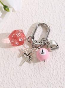 1 pièce Porte-clés dé unisexe nouvelle arrivée créatif, pendentif de boule de billard à 4 branches et en forme de cœur à la mode, breloques de sac lettrage scolaire