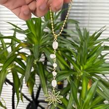 Sun Hanging Car Charm,Green And Gold Rear View Mirror Accessories Cute Boho Dangling Sun Car Decor Handmade Healing Crystals Stones Ornament Gifts For Women Men (Green) - Ngọc trai trắng - Xem 13