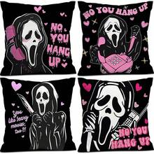 万圣节枕套，粉色不挂恐怖鬼魂设计抱枕农舍亚麻趣味万圣节装饰枕套沙发室内室外装饰房间装饰