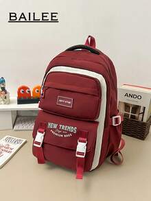 BAILEE Mochila con cremallera de color sólido, de gran capacidad, multicapa, elegante y deportiva, para deportes casuales, salidas diarias e ideal para regalos. - Multicolor - Ver 18