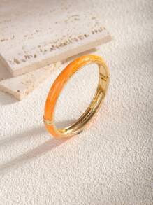 1 Pc Fashion 18K Gold Plated Multi-Color Enamel Flexible Bangle Bracelet, Suitable For Women Daily Wear