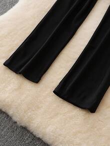 Fashionable Solid Color Slim Fit Jumpsuit, Long Sleeve - Black - View 8