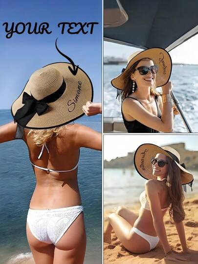 1 pieza Sombrero de sol de paja personalizado para mujer, sombrero de playa personalizado con nombre bordado, sombreros de verano anchos y plegables, regalos personalizados para el Día de San Valentín, estilo unisex para hombres y mujeres, sombreros de paja personalizados para playa y viajes que se pueden usar para dar sombra, duraderos, coloridos, lindos, adorables, divertidos, estilo Y2K, elegantes, casuales, lindos, personalizados, únicos, personalizados, regalos ideales para él, regalos ideales para ella, novia, amigos, niños