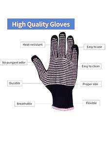 一双防烫防滑双面PVC硅胶点珠手套适用于烫发、卷发和拉直头发耐高温隔热也可用于烧烤、返校、旅行度假必需品、女士发饰