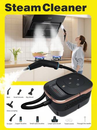 Hogedrukstoomreiniger, Airco, Keuken, Handgreep, Afzuigkap, Auto, Stoomreiniger, 6 Instelstanden, Multifunctionele Draagbare Stoommachine, 1250ML Watertank met Grote Capaciteit, 15sec Opwarmtijd Diepe Reinigingsstoommachine voor Thuis, Auto, Keuken, Badkamer, Voegen, Meubels
