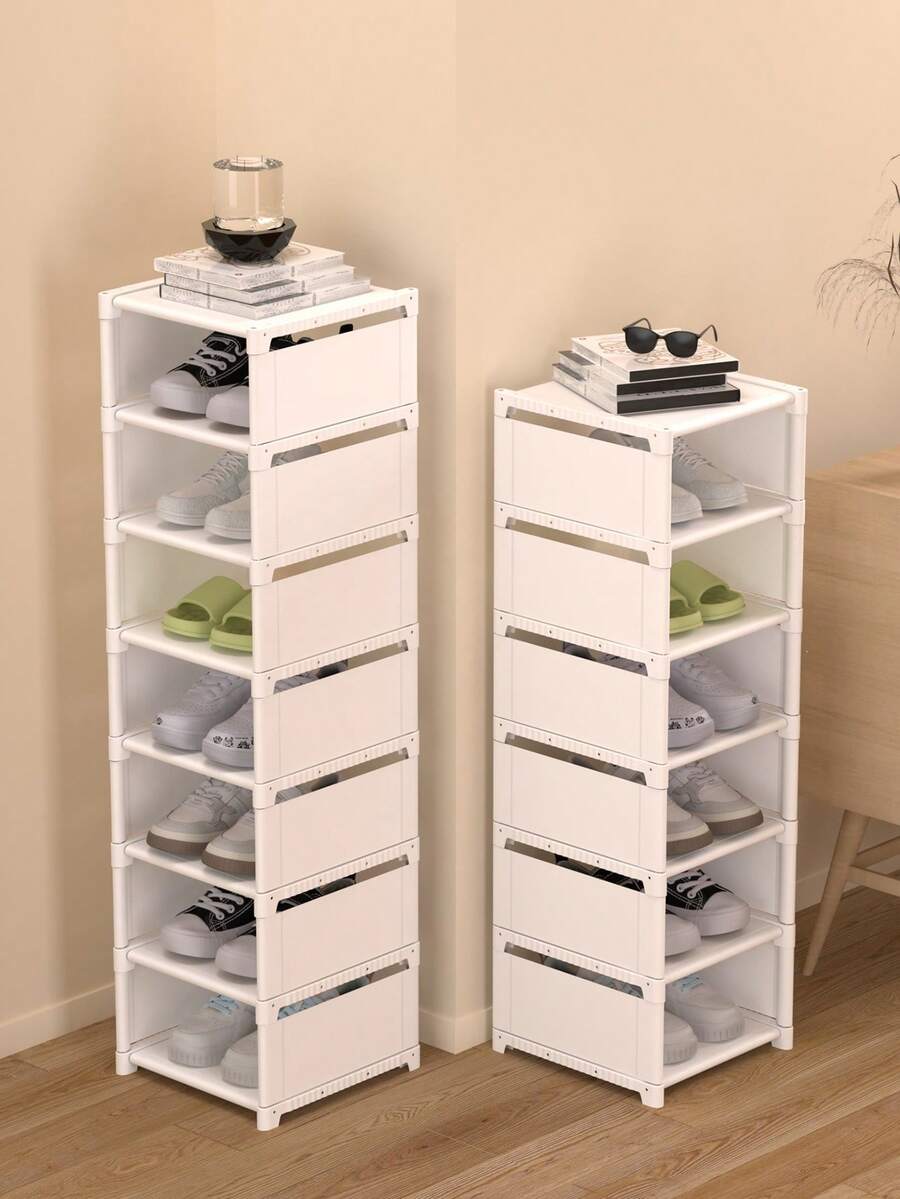 1 Zapatero de múltiples niveles, sencillo, a prueba de polvo, ahorra espacio, sin montaje, adecuado para entrada, armario, pasillo, sala de estar, garaje