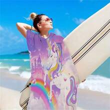 独角兽连帽沙滩巾，独角兽设计，带帽，超柔软吸水超细纤维，适用于泳池、浴室、海滩 - 可机洗，泳池配件 | 富有想象力的设计 | 高品质纺织品，美容院家居浴室适用沙滩巾