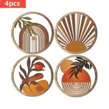 4pcs Bohemian Style Wooden Wall Decor - Ideal For Bedroom, Living Room And Cafe Holiday Atmosphere