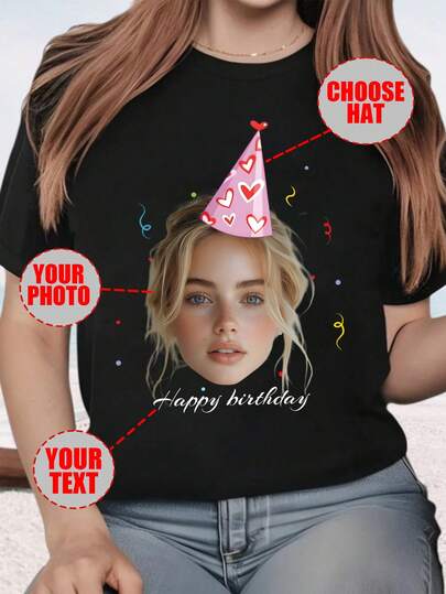 Tự thiết kế áo thun sinh nhật của riêng bạn, thêm ảnh và văn bản của riêng bạn, chọn màu sắc và kiểu chữ yêu thích, thiết kế áo thun sinh nhật theo ý muốn, thiết kế áo thun in cá nhân hóa làm quà tặng cho bạn bè. Thoải mái và giản dị, áo nữ, áo in theo yêu cầu, áo thun ngắn tay nữ thiết kế riêng.