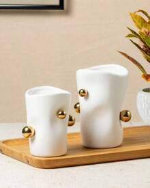 White Porcelain Cachepot Vase With Golden Balls - Elegant And Minimalist Design - White S and M - View 2