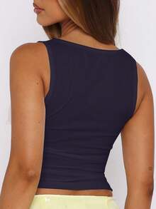 Women's Teardrop Diamond Decor Ribbed Crop Top Bodycon Sexy Blouse