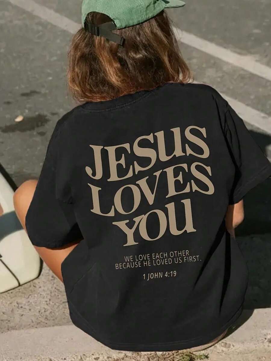 Blusa Feminina T-shirt Estampa Jesus Loves You Casual  100% Algodão Fio3.0 Confortavel  Envio Imediato