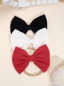 3 szt. Białe opaski na głowę z kokardą dla dziewczynek, miękkie nylonowe elastyczne opaski do włosów dla małych dzieci, akcesoria do włosów dla dzieci Love Valentine - Wielokolorowe - Zobacz 3