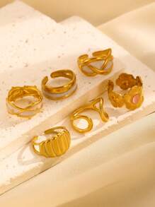 1pc Fashionable Minimalist Glazed Floral Line Open Ring, Suitable For Women's Daily Wear
