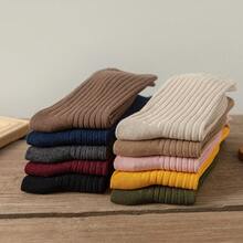 10 Pairs All Season Basic Solid Color Women Cotton Socks Girl Colorful In Tube Sock Free Size US5-9 - Light Brown - View 8
