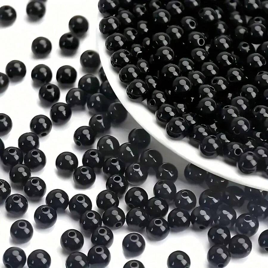 1 Pack 20-500pcs 6-16mm Black Acrylic Round Beads With Hole, Suitable For DIY Jewelry Making, Bracelet And Craft Accessories