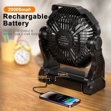 Portable Camping Fan With LED Light - 20000mAh Rechargeable Battery, Adjustable 270°/360° Design For Tents, Travel, And Outdoor Use,Travel Essentials Hand Held Fan,Portable Fans - màu đen - Xem 2
