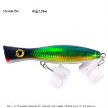 HENGJIA 恒嘉 1 件装硬波帕诱饵，水面波帕饵，13 厘米，43 克/17 厘米，83 克，人工钓鱼配件，带 1/0# 三叉钩，适用于咸水表面抛投和淡水表面钓鱼用具 - 彩色 - 查看 25