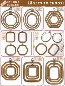 3pcs/Set Brown Premium PP & PVC Embroidery Hoops With Vintage Wood Grain Pattern, Durable Cross Stitch Frame With 16 Embroidery Needles - Brown - View 11