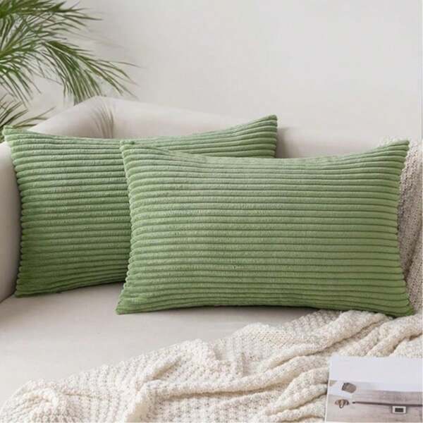 Capa de almofada listrada de veludo cotelê, 1 peça/2 peças, verde, 40 x 40 cm, fronha decorativa macia para sofá, quarto, sala de estar, varanda