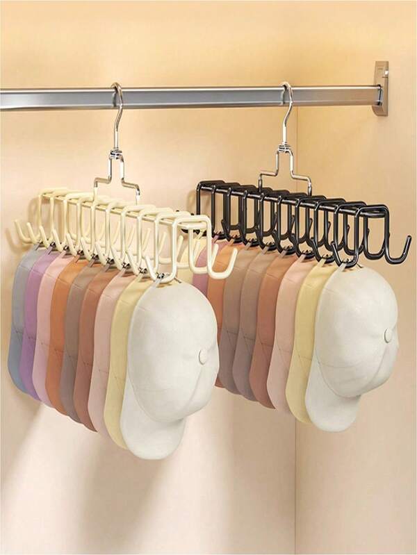 1pc Hat Towel Strap Storage Rack - Multifunctional Baseball Cap And Tie Organizer With Adjustable Clips, Suitable For Space Saving Hanging Racks In Wardrobes And Dormitories - Baseball Cap Storage, Simple Metal Design, Sturdy Structure (Black&Milky White)